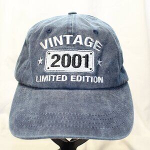 Vintage 2001 Limited Edition Distressed Denim Strap Back 100% Cotton Cap Hat